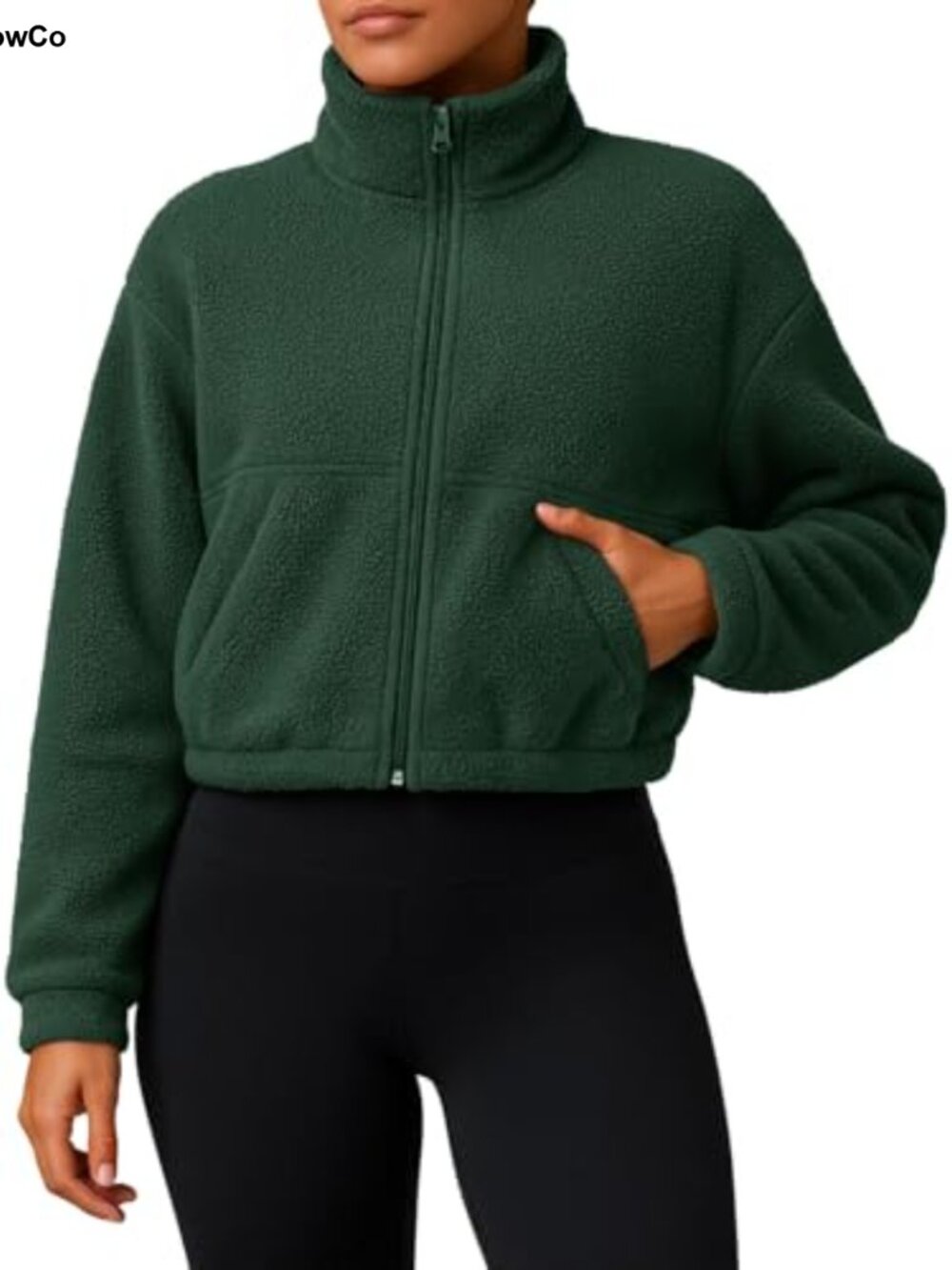Sherpa Fleece Cropped Full Zip Jacket Cozy Fuzzy Coat